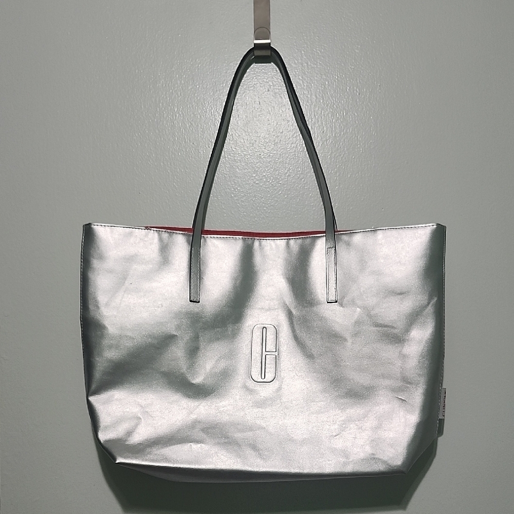Clinique Silver Tote Bag with Modern Design